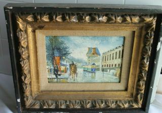 Vintage Miniature Oil On Wood Painting London City Scape 8.  5 " Framed