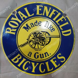 Royal Enfield Bicycles 2 Sided Vintage Porcelain Sign 24 Inches Round