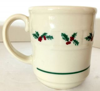 Longaberger Pottery Mug Christmas Holly Berry Woven Traditions 4 " H Euc 20 Off