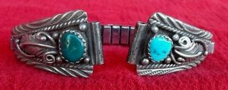 Navajo Sterling Silver With Green & Blue Set Turquoise Watch Band -
