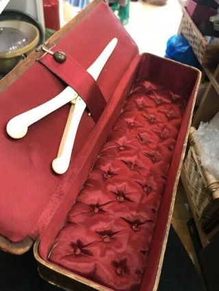 19th Century Leather Glove Box,  Hand Painted Flowers,  Studded Feet.