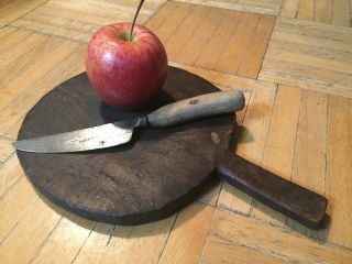 18th Century Walnut Wood Cutting Board W Stag Handle Knife Sm Sz Great Prim 2