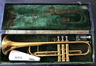 C.  G.  Conn Ltd Elkhart Ind Vintage Antique Trumpet And C.  M.  Purviance Mouthpiece