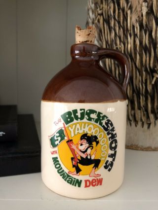 Vintage Buckshots Yahoooooo Hillbilly Mountain Dew Soda Pop Bottle Brown Jug