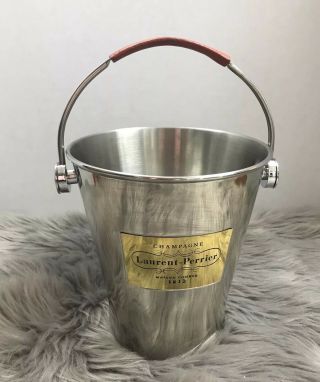 Champagne Bucket French Laurent Perrier Wine Ice Brown Leather Handle