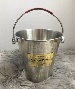 Champagne Bucket French Laurent Perrier Wine Ice Brown Leather Handle 2