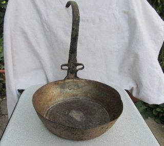 Rare Antique Primitive Old Copper Vessel Pan With Interesting Long Handle