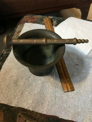 17th Early 18th Century Brass Small 5 Inch Mortar & Pestle Medical 1650 - 170