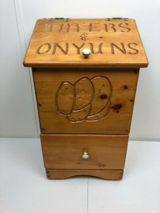 Vintage Wood Tater Onion Bin Potato Keeper Kitchen Wooden Drawer Storage Cabinet