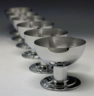 Set 6 1930s Machine Age Art Deco Evercraft Polished Chrome Cocktail Cups Goblets