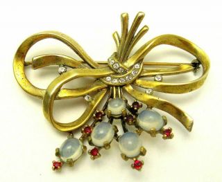 1945 Trifari A.  Philippe Sterling Faux Moonstone Large Bow Brooch