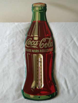 Vintage 1955 Coca Cola Soda Pop Bottle 17 " Metal Thermometer Sign