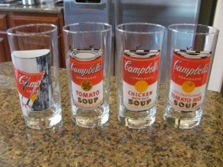 Andy Warhol Pop Art Campbells Soup Set Of 4 Tall Drinking Glasses