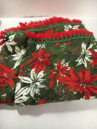 Poinsetta Table Cloth 54x54 Inch Square Red Whit Green Fringed Christmas No Flaw