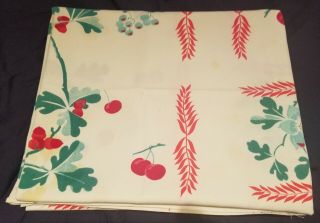 Vintage Christmas Tablecloth Mid Century 54 X 66 Cranberries