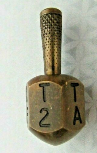 Old Vintage Heavy Bronze Gambling Piece Teetotum 6 Sided Spinner Top Toy