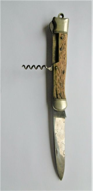 Antique 19 Th Cen German - Knife - Blade W/ Lock And Corkscrew.