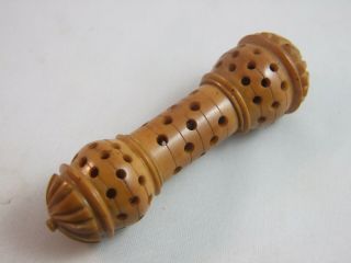 Antique Needle Case Carved Vegetable Ivory Tagua Nut Victorian Sewing Accessory