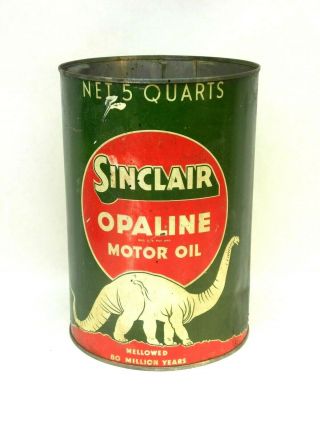 Vintage Sinclair Opaline Motor Oil White Dino Metal Can 5 Quarts No Lid