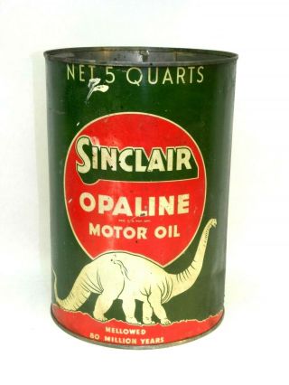 Vintage Sinclair Opaline Motor Oil White Dino Metal Can 5 QUARTS NO LID 2