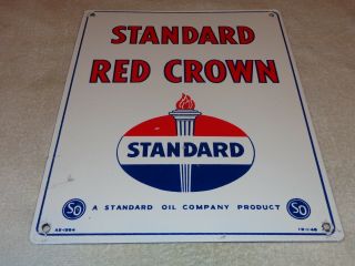 Vintage Standard " Red Crown Gasoline " 15 " X 12 " Porcelain Metal Gas & Oil Sign