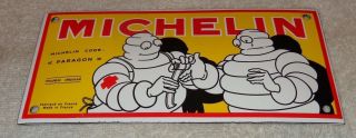 Vintage Michelin Tires Bibendum Man Cut 8 " Porcelain Metal Gasoline & Oil Sign
