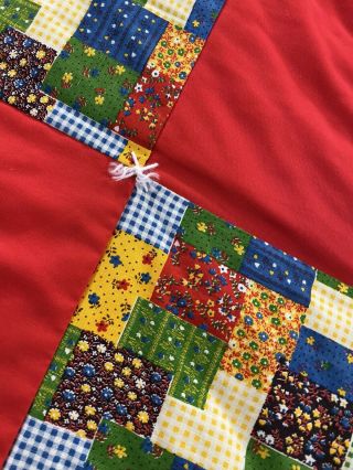 VINTAGE HANDMADE CALICO CHEATER FABRIC PATCHWORK QUILT HAND TIED 3
