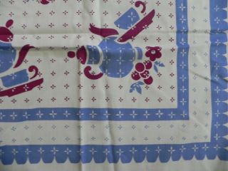 Vintage tea bridge cloth tablecloth grapes ? cherries ? blue red 46 