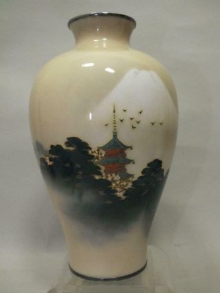 An Ando Silver Rimmed Japanese Cloisonne Vase With Landscape 20thc