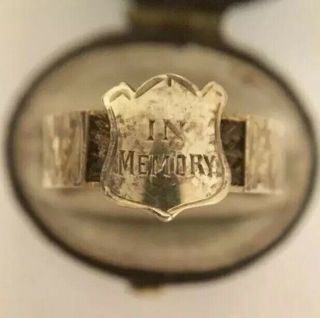 Antique Victorian Yellow Gold Shield Hair Mourning Memorial Band Ring In Memory