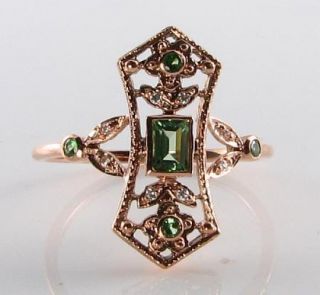 Long Victorian Ins 9ct 9k Rose Gold Tsavorite Garnet Diamond Ring Resize