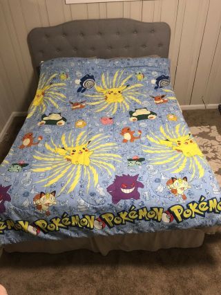 Vtg 90s Pokemon Full Comforter 84 " X 64 " Blanket Nintendo Pikachu Charmander