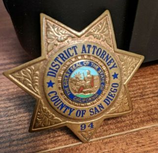 Old/obsolete San Diego District Attorney Investigator Police Badge