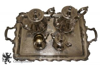 Vtg International Silver Co Chippendale Plated Tea Set Wilcox Joanne Server Tray 2