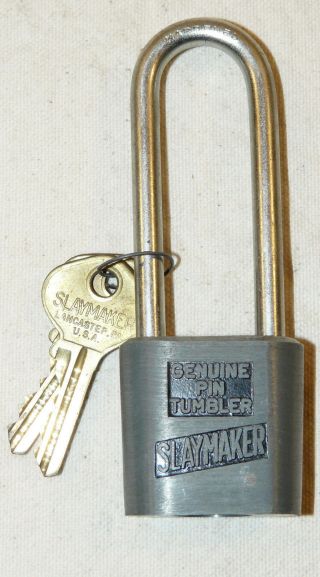 Vintage Slaymaker Hardened Pad Lock W/ 2 Keys Inv13263