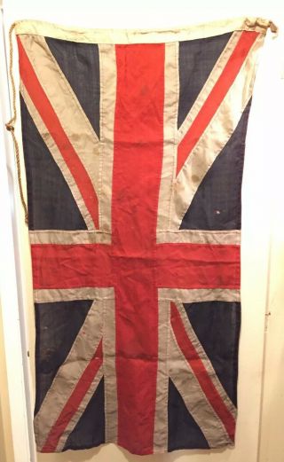 Ww2 Era Great Britain Union Jack Flag 51 " X 26 " Rope Panel Stitched Weaved Cotton