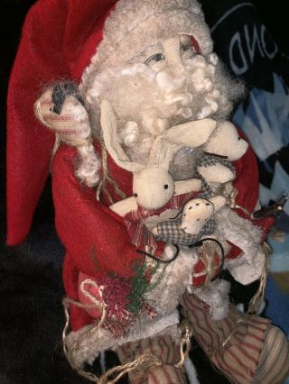 Handmade primitive Santa Made With Antique Cloth And Fur 2