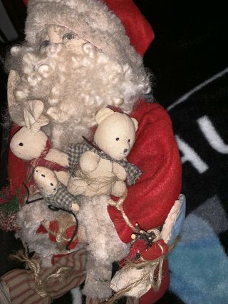 Handmade primitive Santa Made With Antique Cloth And Fur 3
