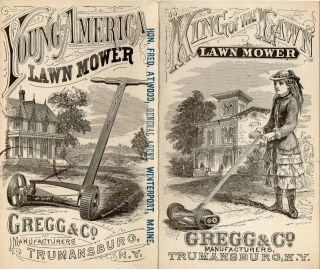 64088 Vintage Victorian Trade Card Young America Lawnmower Gregg & Co Circa 1880