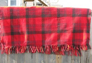 Vintage Pendleton 100 Virgin Wool Blanket Red Black Plaid 49 " X 70 "