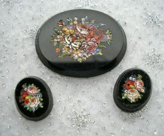 3 Fine Antique Victorian Pietra Dura Or Micro Mosaic Panels For Settings