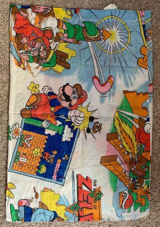 Vintage 1988 Nintendo Mario Bros The Legend Of Zelda Pillow Case