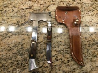 Vintage Western Knife & Axe Combo With Leather Sheath