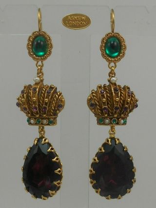 Askew London Crown And Jewel Drop Earrings