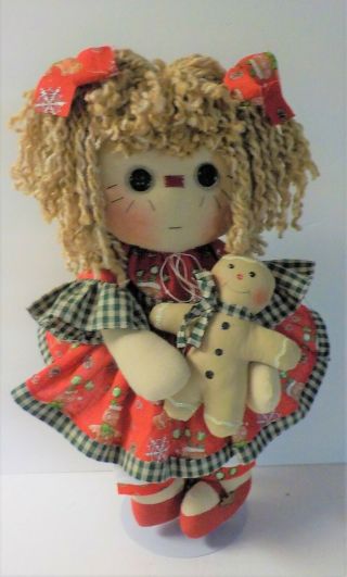 Hm Christmas Primitive Raggedy Ann Button Eye Doll " Margret Ann " Hm Gingerbread