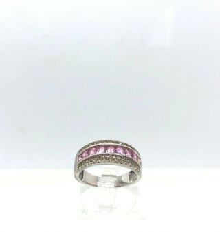 Vintage 14k White Gold Diamond Pink Sapphire Ring