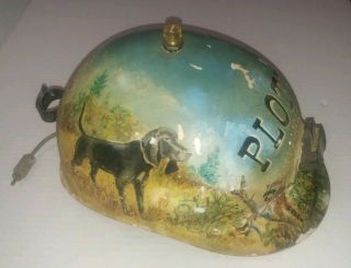 Vintage Folk Art Painted Coon Dog Raccoon Hunting Lamp Hard Hat Signed