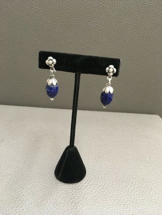 Georg Jensen Sterling Silver Lapis Lazuli Dangle 4 Screw Back Earrings