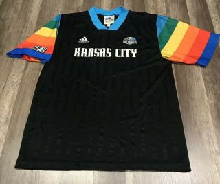 Vintage Adidas Mls Kansas City Wizards Rainbow Soccer Jersey Sz L Old Tag