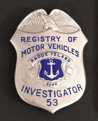 Vintage Rhode Island Registry Of Motor Vehicles Rmv Investigator Sterling Badge